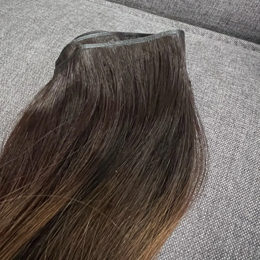 24inch long real human hair infinity weft dark brown with highlights